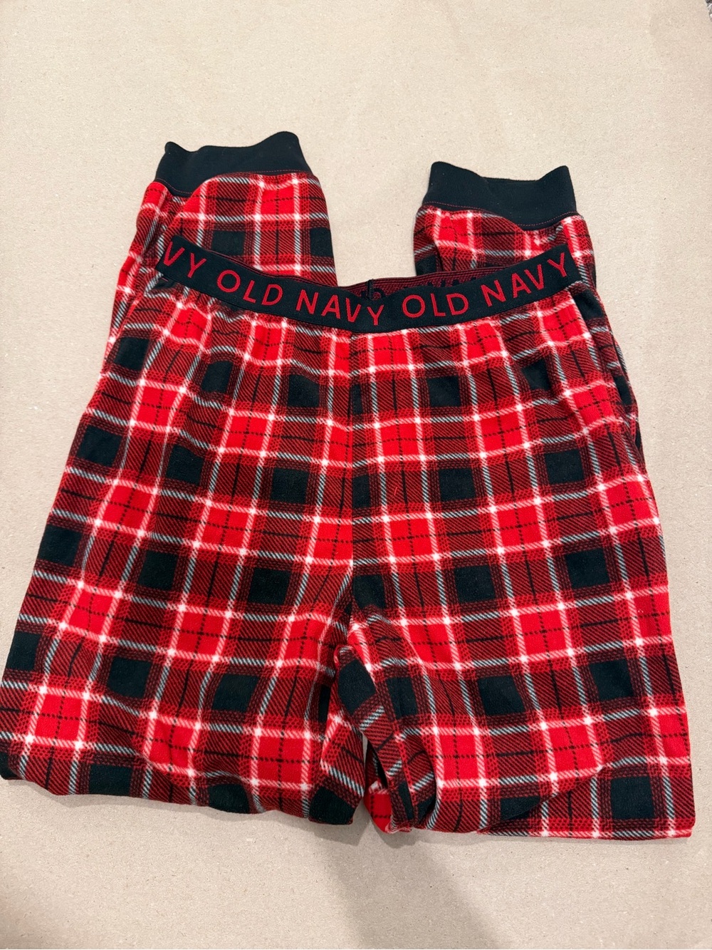 Old Navy Boys XL Red Black Plaid Fleece Pajama Jogger Pants